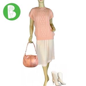 VINTAGE 1980'S ALFRED DUNNER PEACH CABLE KNIT SWEATER VEST (L)